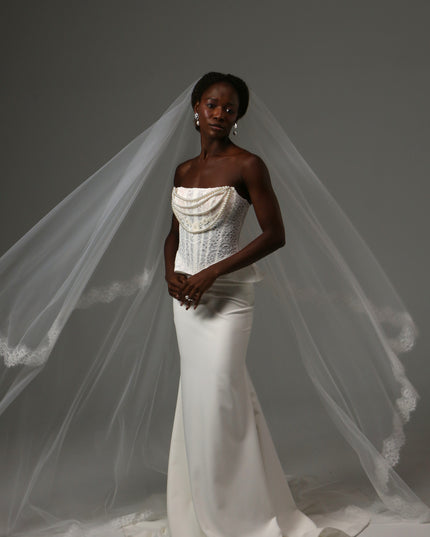 Lace Edge Cathedral Veil Soft Tulle Two Tier Bridal