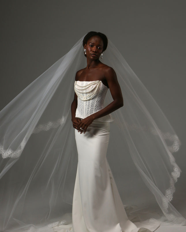 Lace Edge Cathedral Veil Soft Tulle Two Tier Bridal