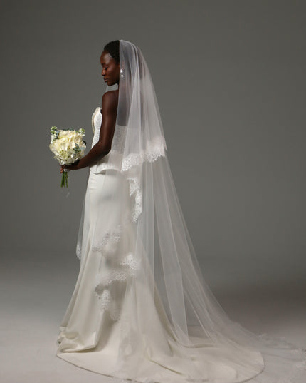 Lace Edge Cathedral Veil Soft Tulle Two Tier Bridal