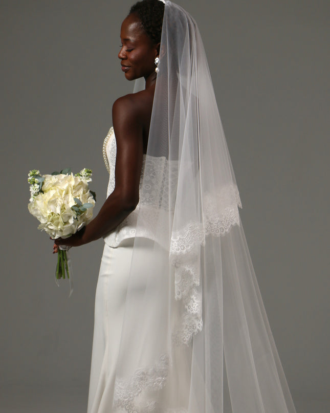 Lace Edge Cathedral Veil Soft Tulle Two Tier Bridal