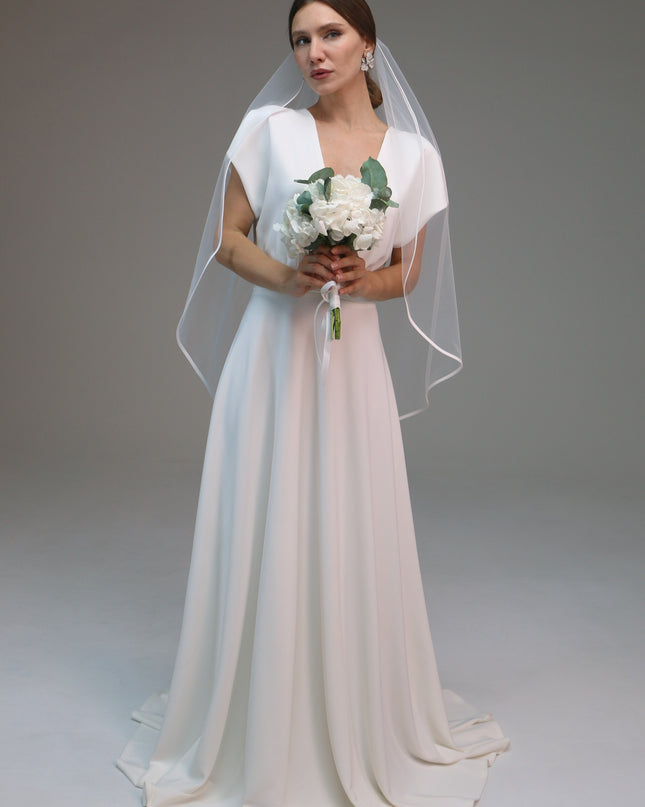 Single Layer Satin Edge Veil, Satin Trim Veil with Comb, Simple Satin Edge Bridal Veil