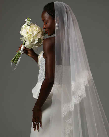 Lace Edge Cathedral Veil Soft Tulle Two Tier Bridal
