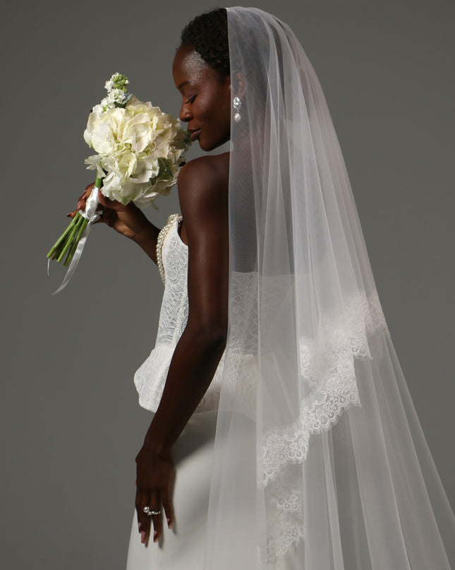 Lace Edge Cathedral Veil Soft Tulle Two Tier Bridal