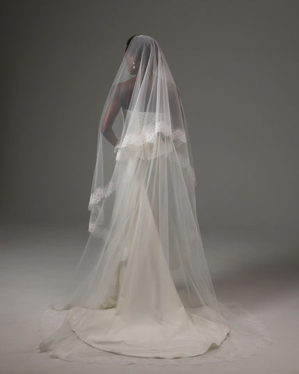Lace Edge Cathedral Veil Soft Tulle Two Tier Bridal