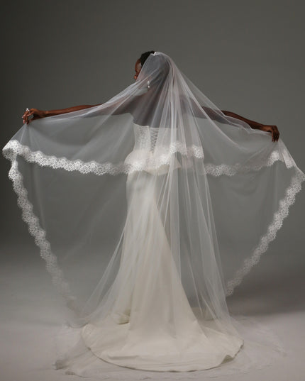 Lace Edge Cathedral Veil Soft Tulle Two Tier Bridal