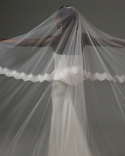 Lace Edge Cathedral Veil Soft Tulle Two Tier Bridal