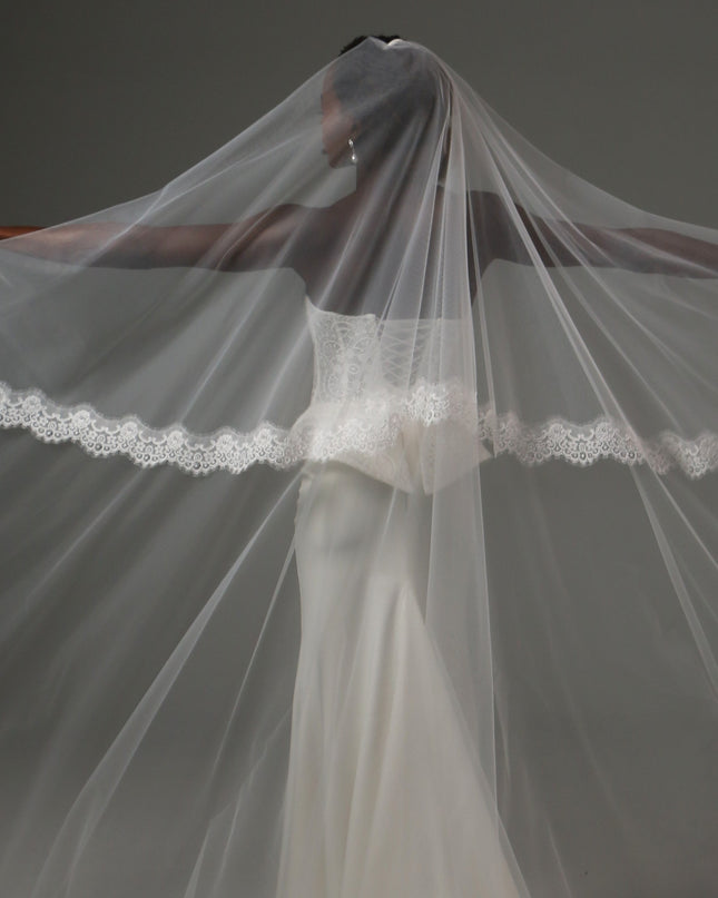 Lace Edge Cathedral Veil Soft Tulle Two Tier Bridal