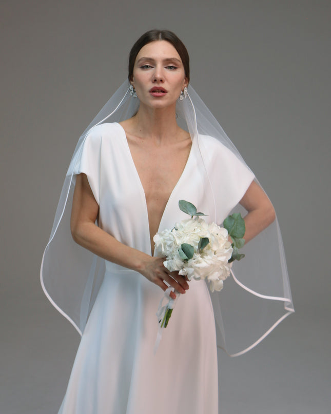 Single Layer Satin Edge Veil, Satin Trim Veil with Comb, Simple Satin Edge Bridal Veil