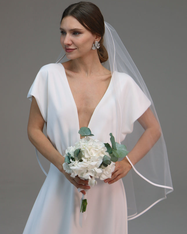Single Layer Satin Edge Veil, Satin Trim Veil with Comb, Simple Satin Edge Bridal Veil