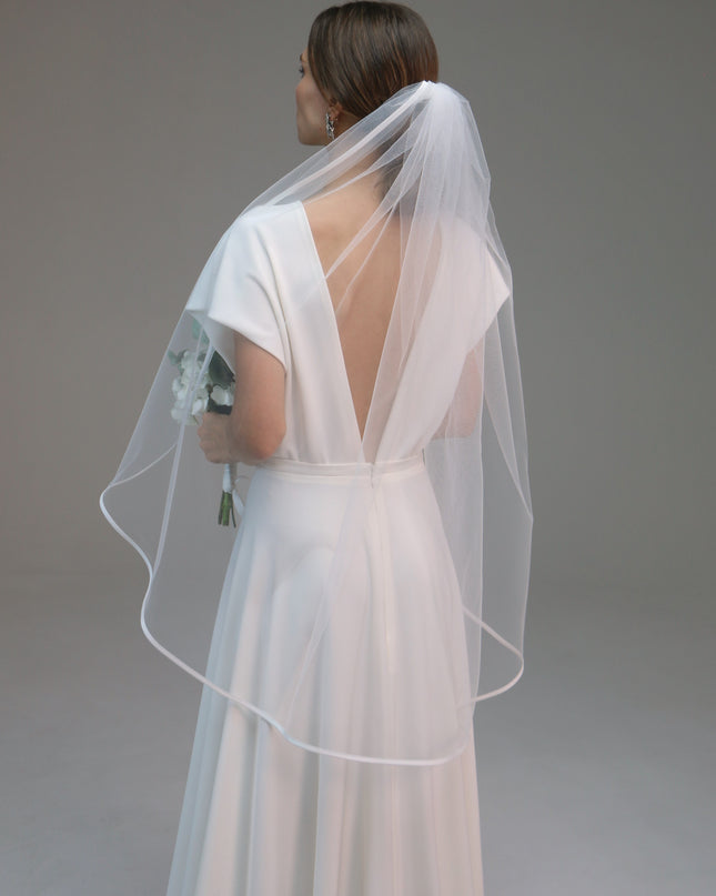 Single Layer Satin Edge Veil, Satin Trim Veil with Comb, Simple Satin Edge Bridal Veil