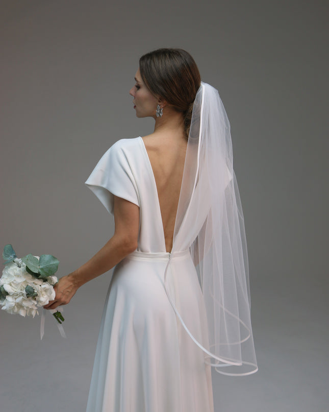 Single Layer Satin Edge Veil, Satin Trim Veil with Comb, Simple Satin Edge Bridal Veil