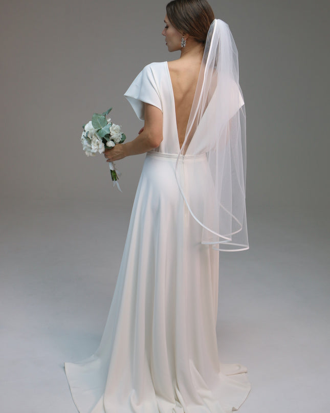 Single Layer Satin Edge Veil, Satin Trim Veil with Comb, Simple Satin Edge Bridal Veil