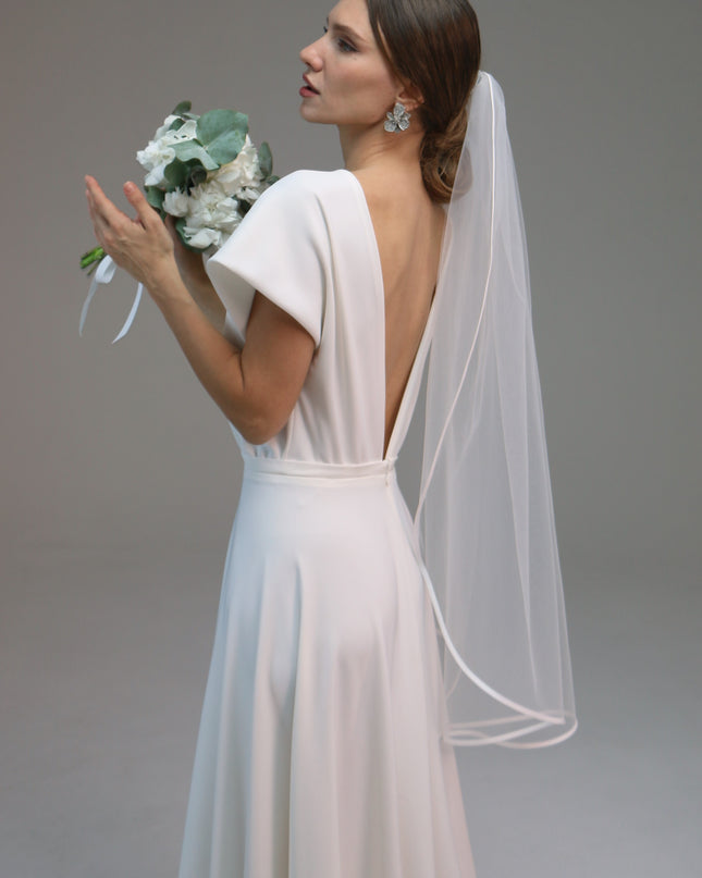 Single Layer Satin Edge Veil, Satin Trim Veil with Comb, Simple Satin Edge Bridal Veil