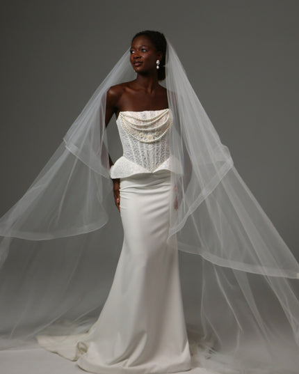 Two Tier Horsehair Veil Long Cathedral Bridal Veil