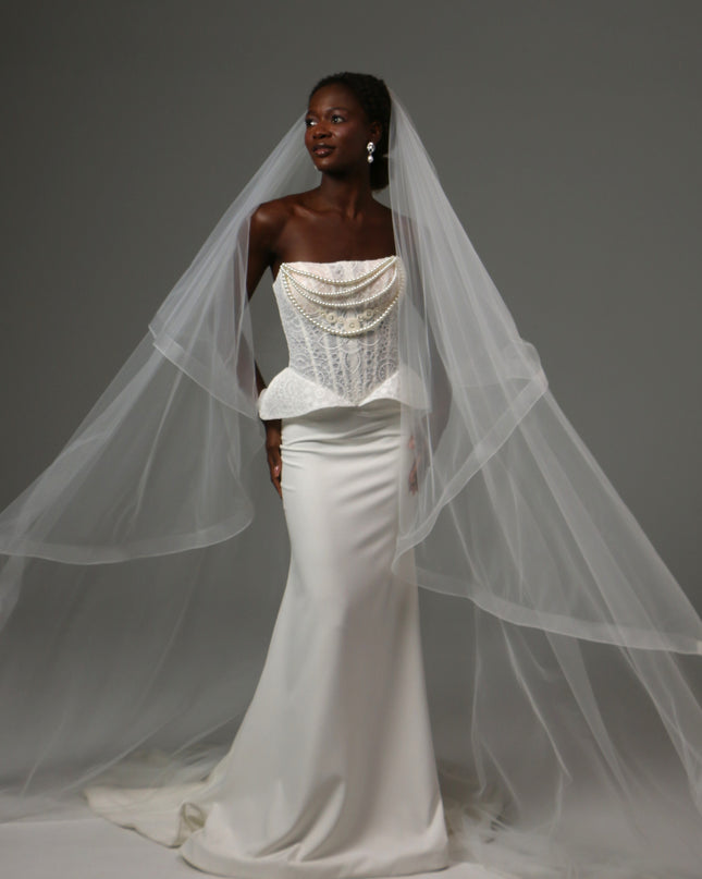 Two Tier Horsehair Veil Long Cathedral Bridal Veil