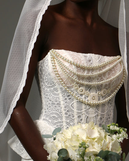 Dotted Lace Edge Fingertip Wedding Veil Soft Tulle Veil