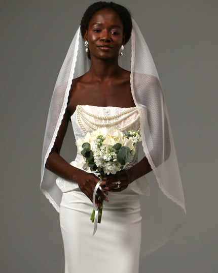 Dotted Lace Edge Fingertip Wedding Veil Soft Tulle Veil