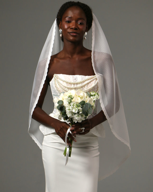 Dotted Lace Edge Fingertip Wedding Veil Soft Tulle Veil