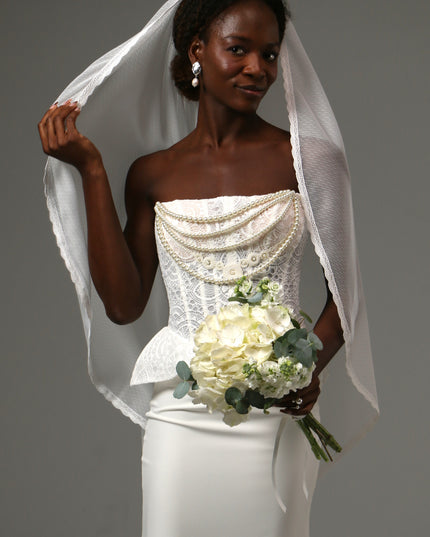 Dotted Lace Edge Fingertip Wedding Veil Soft Tulle Veil
