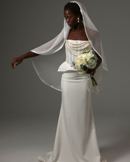 Dotted Lace Edge Fingertip Wedding Veil Soft Tulle Veil