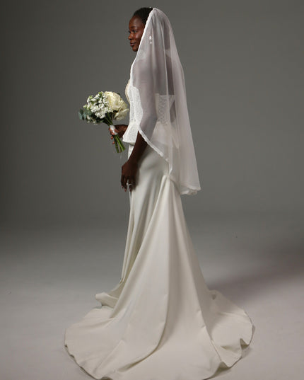 Dotted Lace Edge Fingertip Wedding Veil Soft Tulle Veil