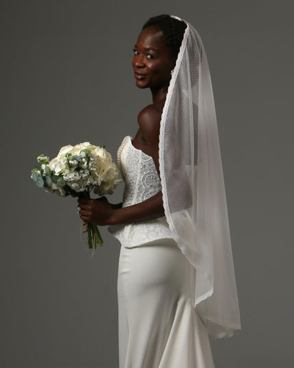 Dotted Lace Edge Fingertip Wedding Veil Soft Tulle Veil