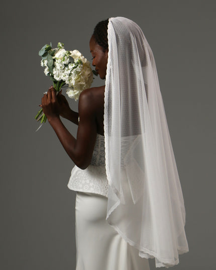 Dotted Lace Edge Fingertip Wedding Veil Soft Tulle Veil