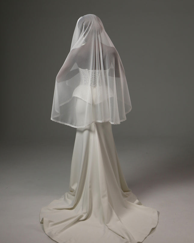 Dotted Lace Edge Fingertip Wedding Veil Soft Tulle Veil