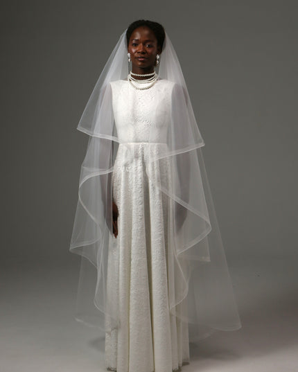 Two Tier Waltz Veil With Horsehair Edge Soft Tulle Veil