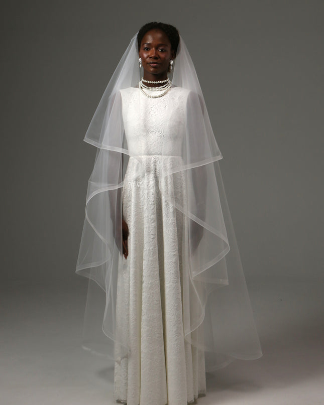 Two Tier Waltz Veil With Horsehair Edge Soft Tulle Veil