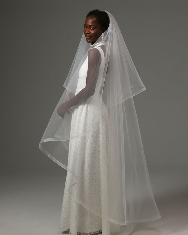 Two Tier Waltz Veil With Horsehair Edge Soft Tulle Veil