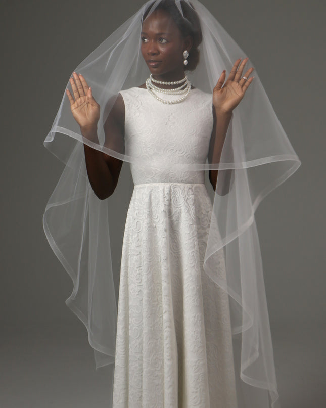 Two Tier Waltz Veil With Horsehair Edge Soft Tulle Veil