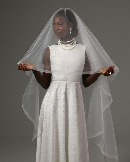 Two Tier Waltz Veil With Horsehair Edge Soft Tulle Veil