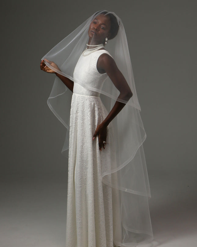 Two Tier Waltz Veil With Horsehair Edge Soft Tulle Veil
