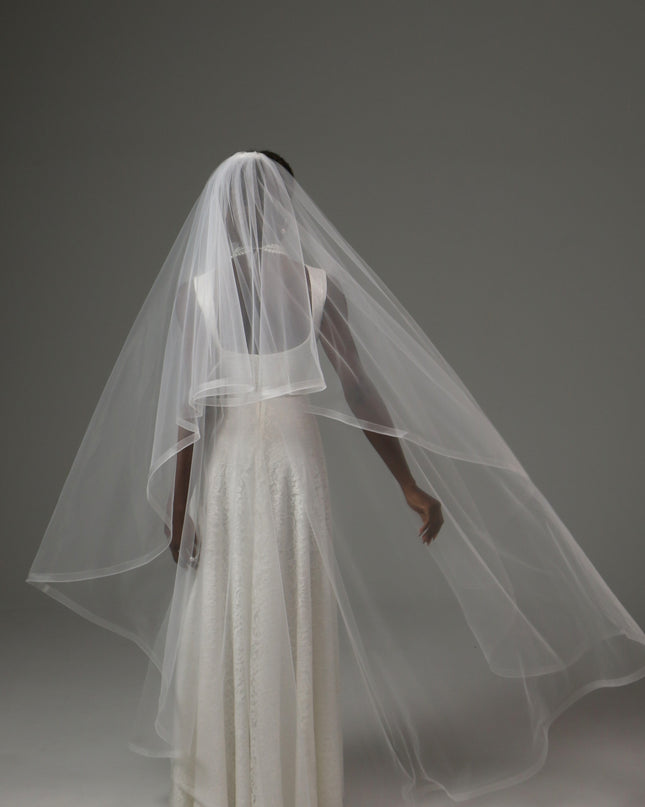 Two Tier Waltz Veil With Horsehair Edge Soft Tulle Veil