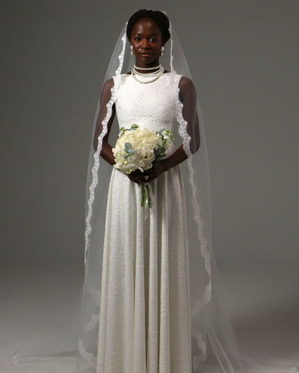 Mantilla Cathedral Wedding Veil Lace Edge Soft Tulle