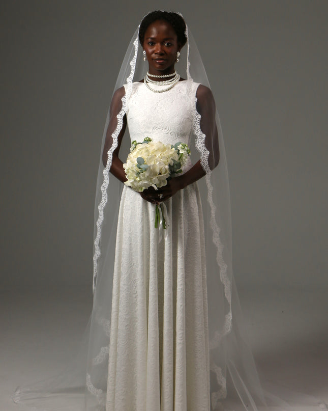 Mantilla Cathedral Wedding Veil Lace Edge Soft Tulle