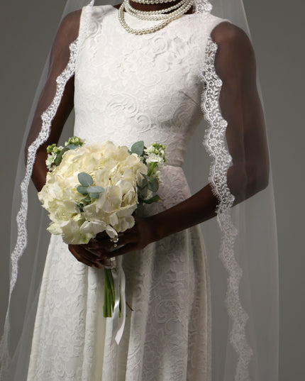 Mantilla Cathedral Wedding Veil Lace Edge Soft Tulle
