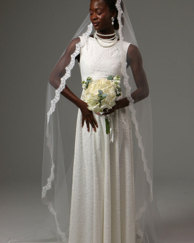 Mantilla Cathedral Wedding Veil Lace Edge Soft Tulle
