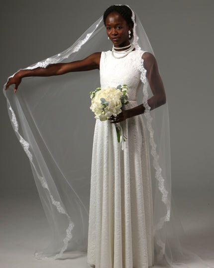 Mantilla Cathedral Wedding Veil Lace Edge Soft Tulle