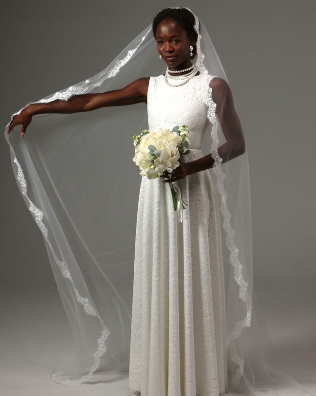 Mantilla Cathedral Wedding Veil Lace Edge Soft Tulle