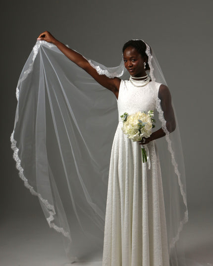 Mantilla Cathedral Wedding Veil Lace Edge Soft Tulle