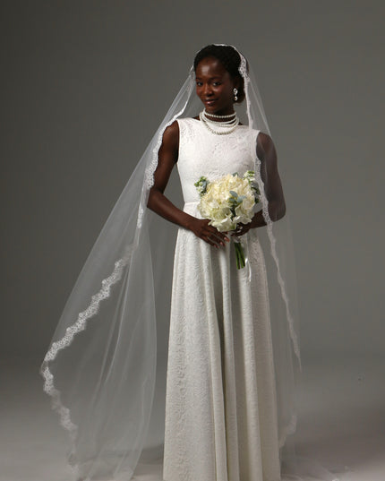 Mantilla Cathedral Wedding Veil Lace Edge Soft Tulle