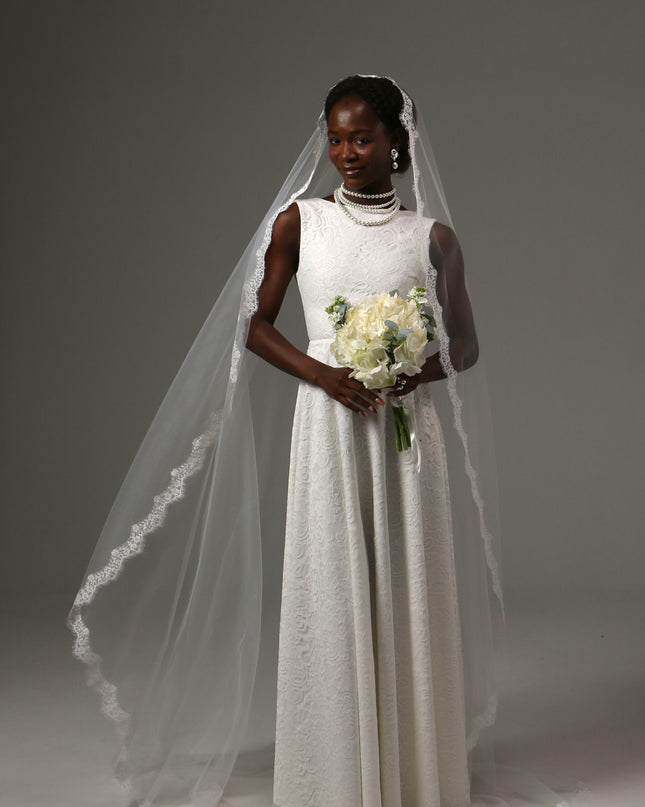 Mantilla Cathedral Wedding Veil Lace Edge Soft Tulle