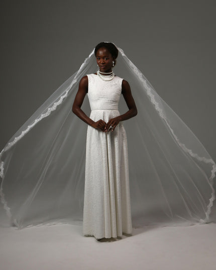 Mantilla Cathedral Wedding Veil Lace Edge Soft Tulle