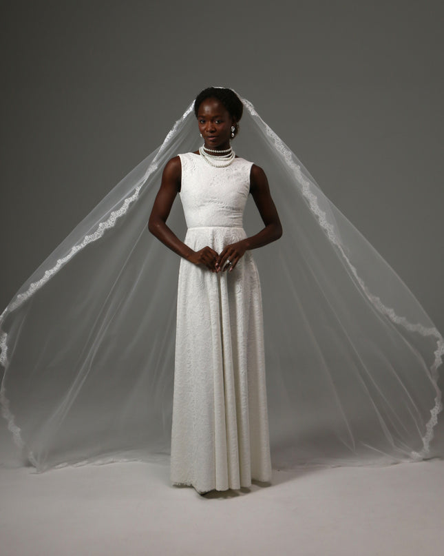 Mantilla Cathedral Wedding Veil Lace Edge Soft Tulle