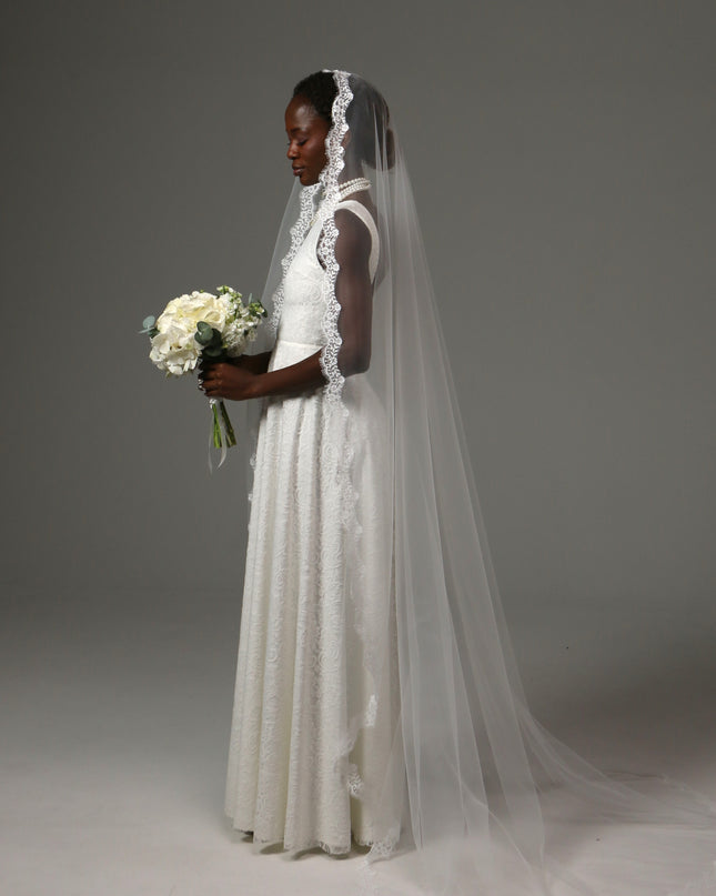 Mantilla Cathedral Wedding Veil Lace Edge Soft Tulle