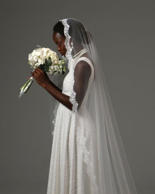 Mantilla Cathedral Wedding Veil Lace Edge Soft Tulle