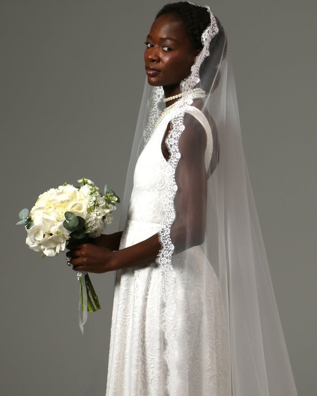 Mantilla Cathedral Wedding Veil Lace Edge Soft Tulle