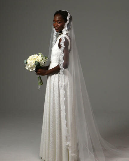 Mantilla Cathedral Wedding Veil Lace Edge Soft Tulle